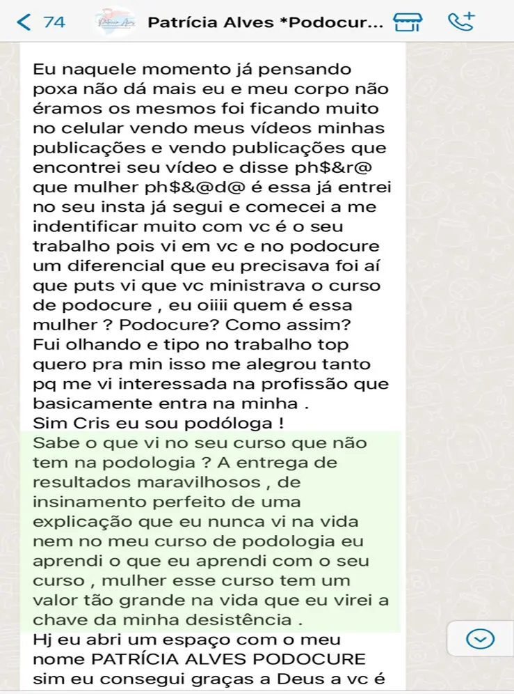 Depoimento de aluna Podocure